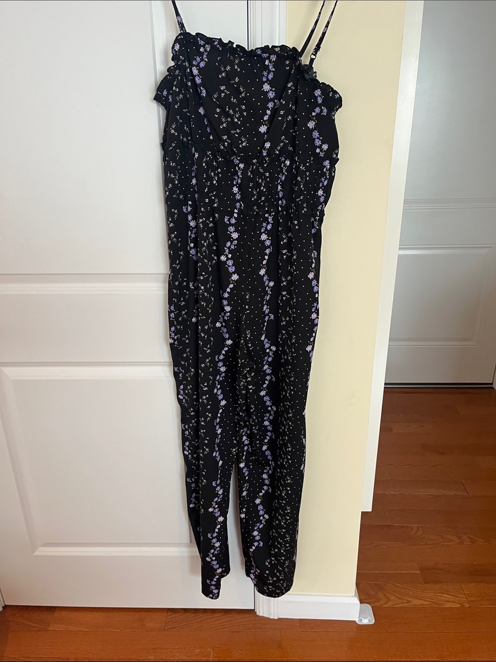 indulge Black Jumpsuit with Lavender Floral Print